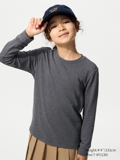 Uniqlo - T-Shirt Heattech En Coton Extra Chaud (Chiné) - Gris Foncé - 3-4 Ans (110Cm)