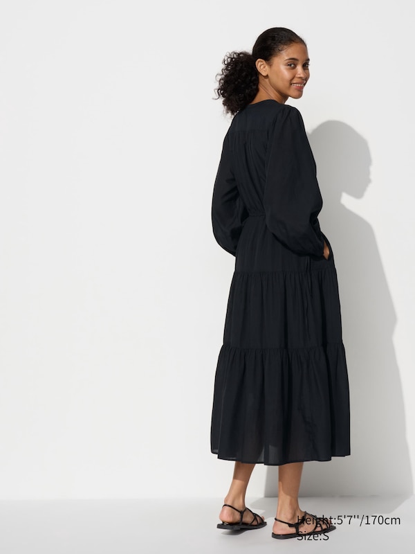 Geplooide Jurk met Lange Mouwen