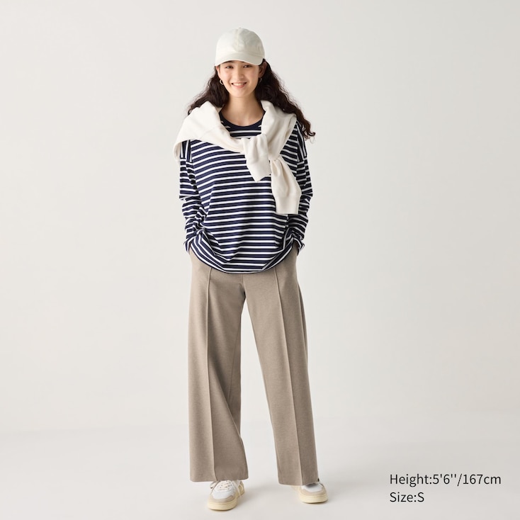 Uniqlo Algodón Pantalón felpa cepillada (ancho) - Beige - L