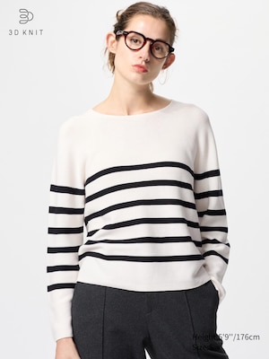 3D Knit Baumwolle Pullover (Rundhals, gestreift)
