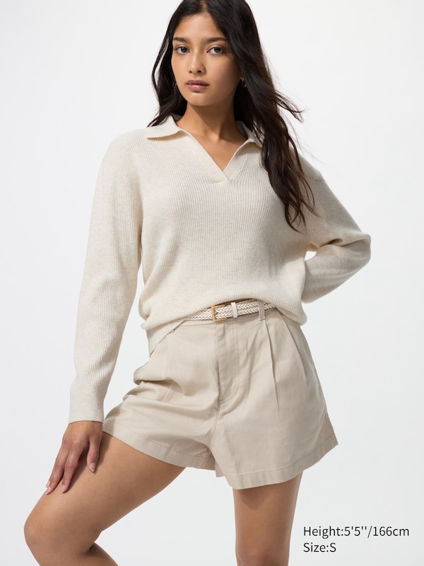 Washable Knit Ribbed Polo Jumper