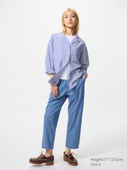 Cotton Relaxed Ankle Trousers (Denim)