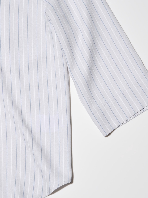 Rayon Skipper Collar Blouse (Stripe, 3/4 Sleeve)