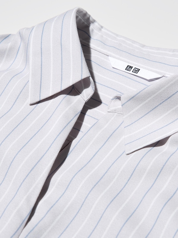 Rayon Skipper Collar Blouse (Stripe, 3/4 Sleeve)