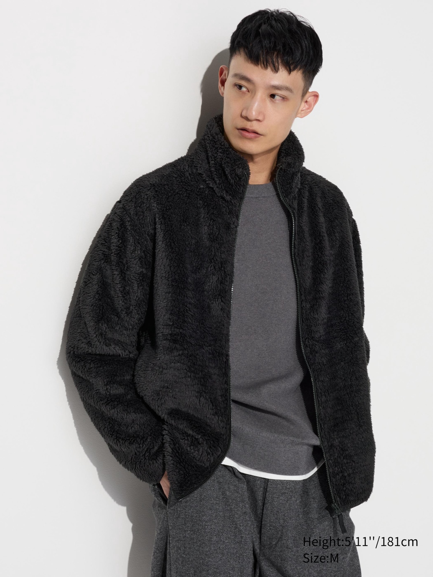 Men fluffy fleece zipped jacket on sale