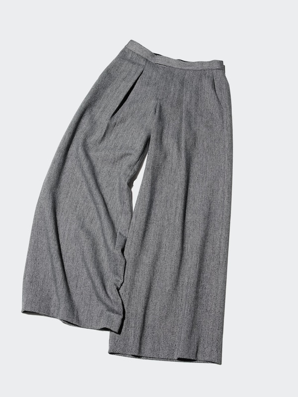 Tweed Pleated Wide Trousers