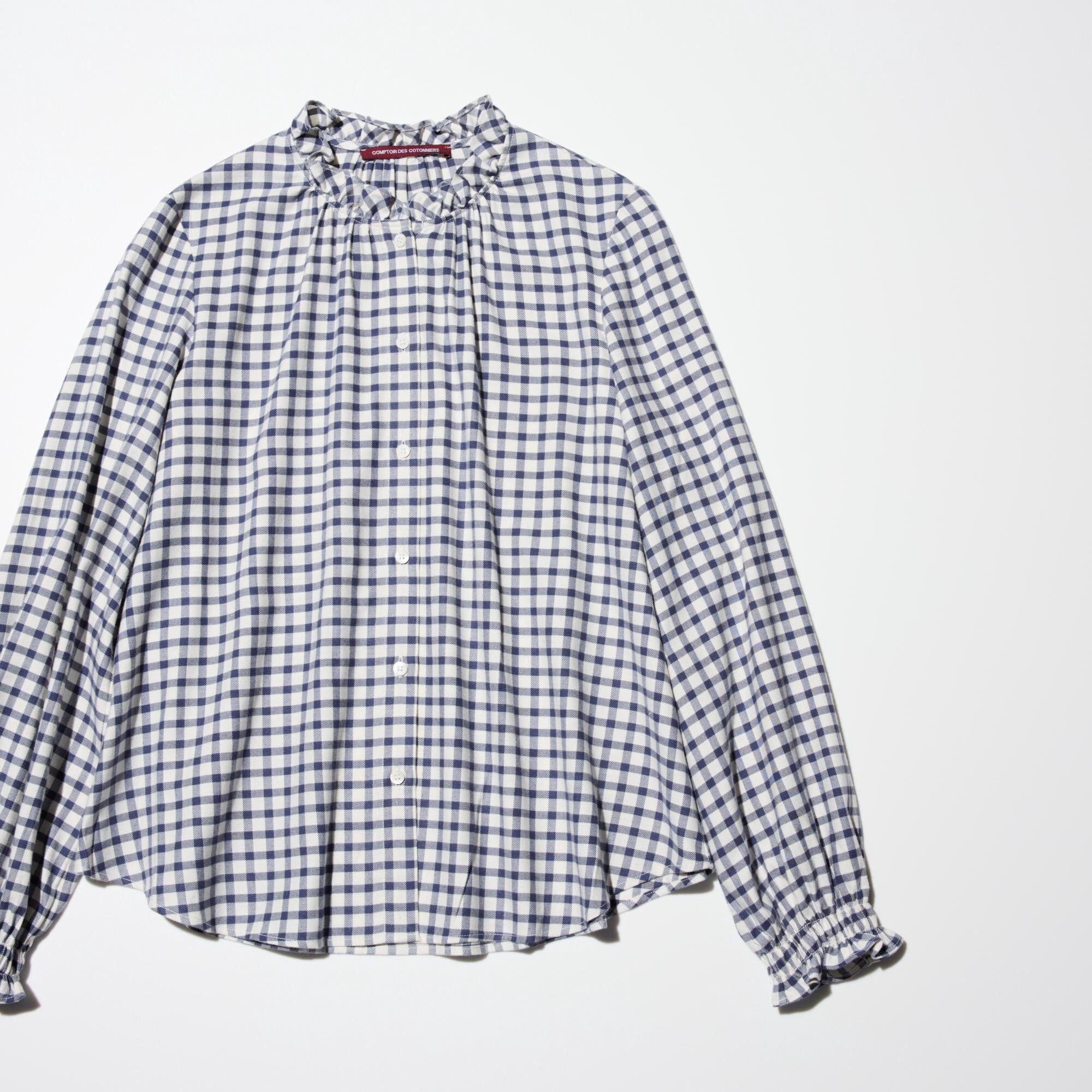 Chemise Femme UNIQLO à Carreaux Vichy Noir Et Blanc - Taille S, Manches Longues - Occasion Très Bon état