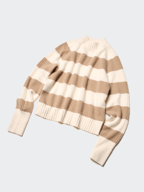 100% Cashmere Mock Neck Jumper (Stripe)