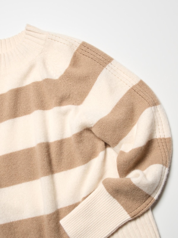 100% Cashmere Mock Neck Jumper (Stripe)