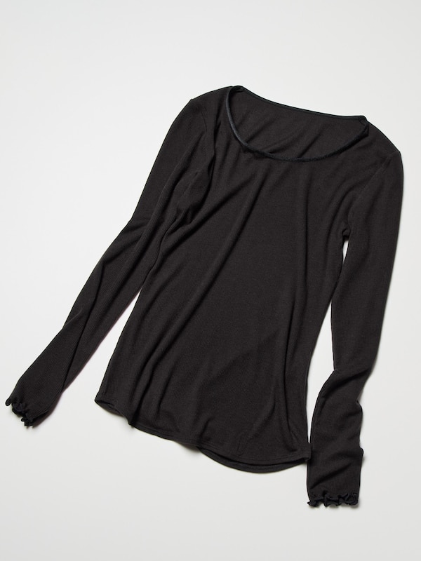 T-shirt côtelé en cachemire mélangé HEATTECH Extra Chaud