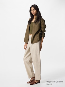 Linen Blend Barrel Leg Trousers (Long)
