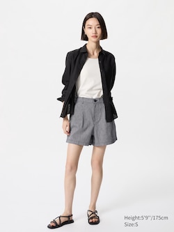 Short en lin et coton mélangés (Rayé)