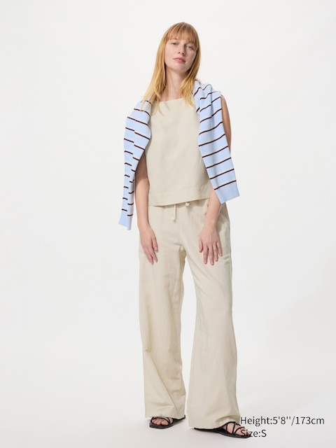 Uniqlo - Pantalon Large En Lin Mélangé (Long) - Nude - S