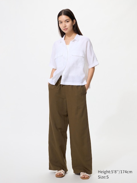 Uniqlo - Pantalon Large En Lin Mélangé (Long) - Marron - S