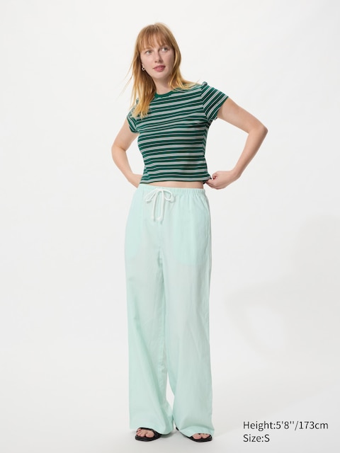 Uniqlo - Pantalon Large En Lin Mélangé (Long) - Vert Clair - Xxs
