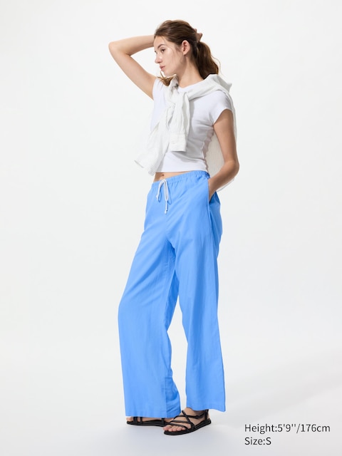 Uniqlo - Pantalon Large En Lin Mélangé (Long) - Bleu - M