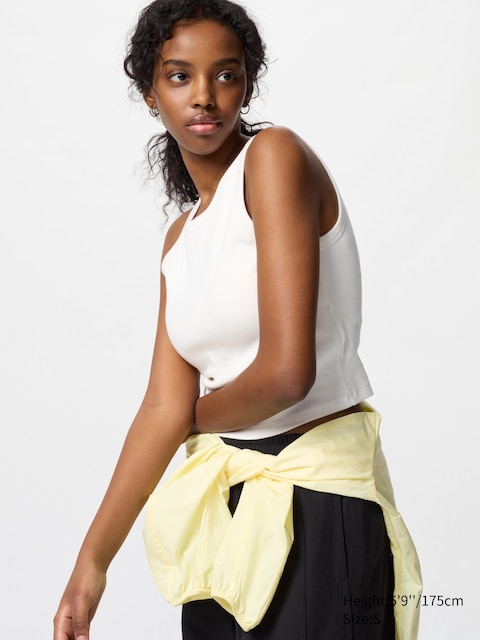 Uniqlo - Top Court Côtelé À Brassière Intégrée - Blanc - S