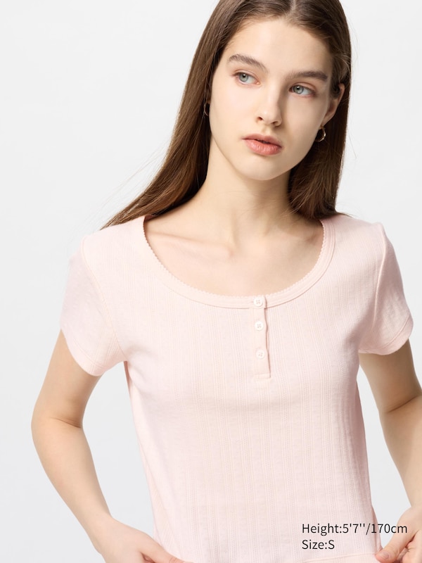 Pointelle Henley Neck T-Shirt
