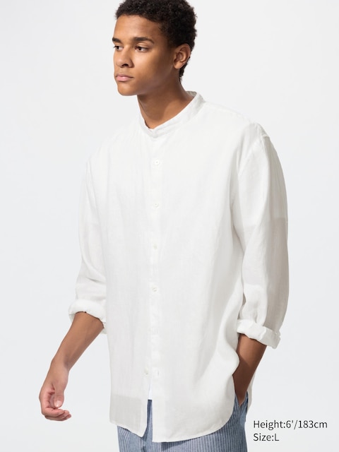 Uniqlo - Chemise 100% Lin Premium (Col Officier) - Blanc - S