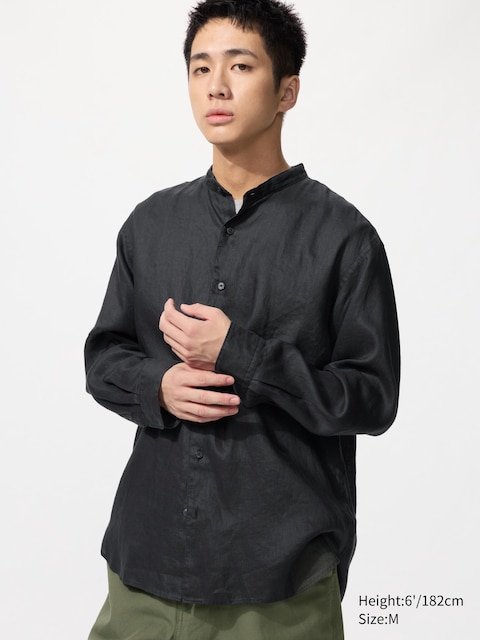 Uniqlo - Chemise 100% Lin Premium (Col Officier) - Noir - L