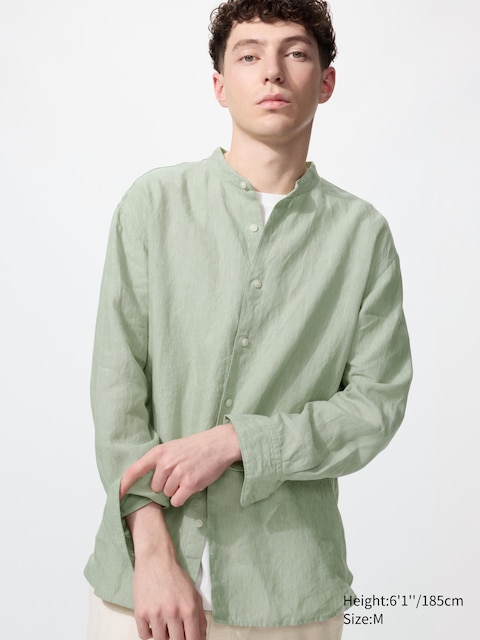 Uniqlo - Chemise 100% Lin Premium (Col Officier) - Vert - Xxl