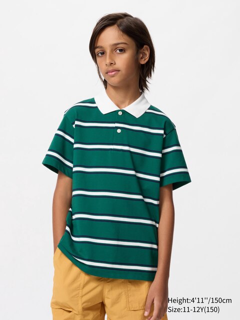 Uniqlo Groen - Dry Piqué Poloshirt (Gestreept) - 3-4 Jaar (110Cm)
