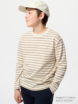 AIRism Cotton Crew Neck T-Shirt (Stripe, Long Sleeve)
