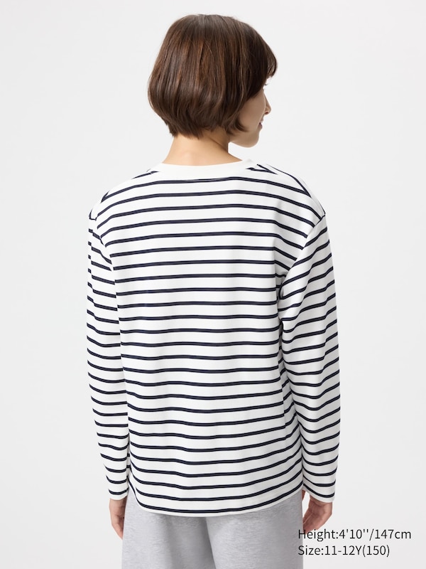 AIRism Cotton Crew Neck T-Shirt (Stripe, Long Sleeve)