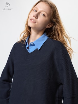 3D Knit Seamless Cotton Relaxed V Neck Jumper