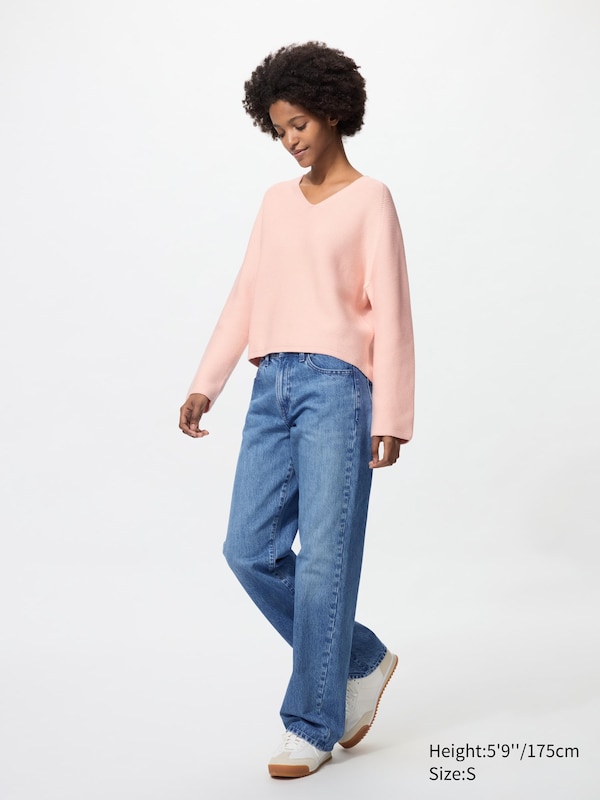 3D Knit Seamless Cotton Relaxed V Neck Jumper