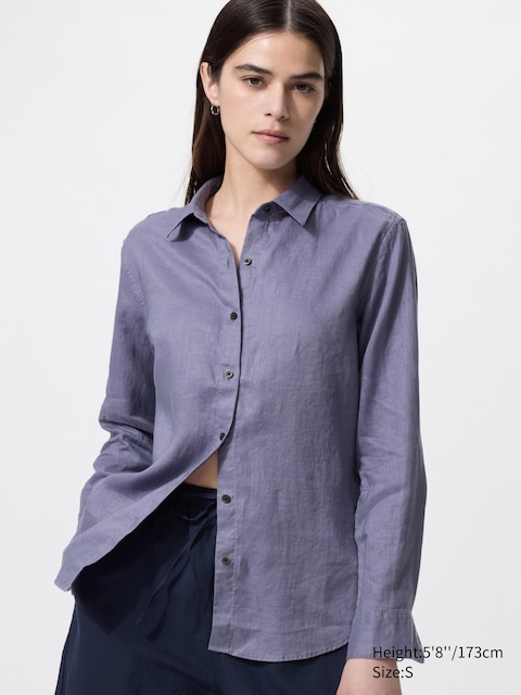 Uniqlo - Chemise 100% Lin Premium - Violet - Xxs
