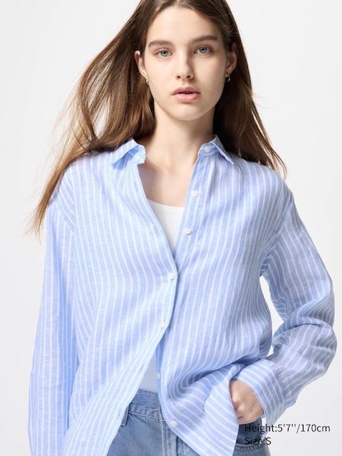 Uniqlo - Chemise 100% Lin Premium (Rayée) - Bleu - S