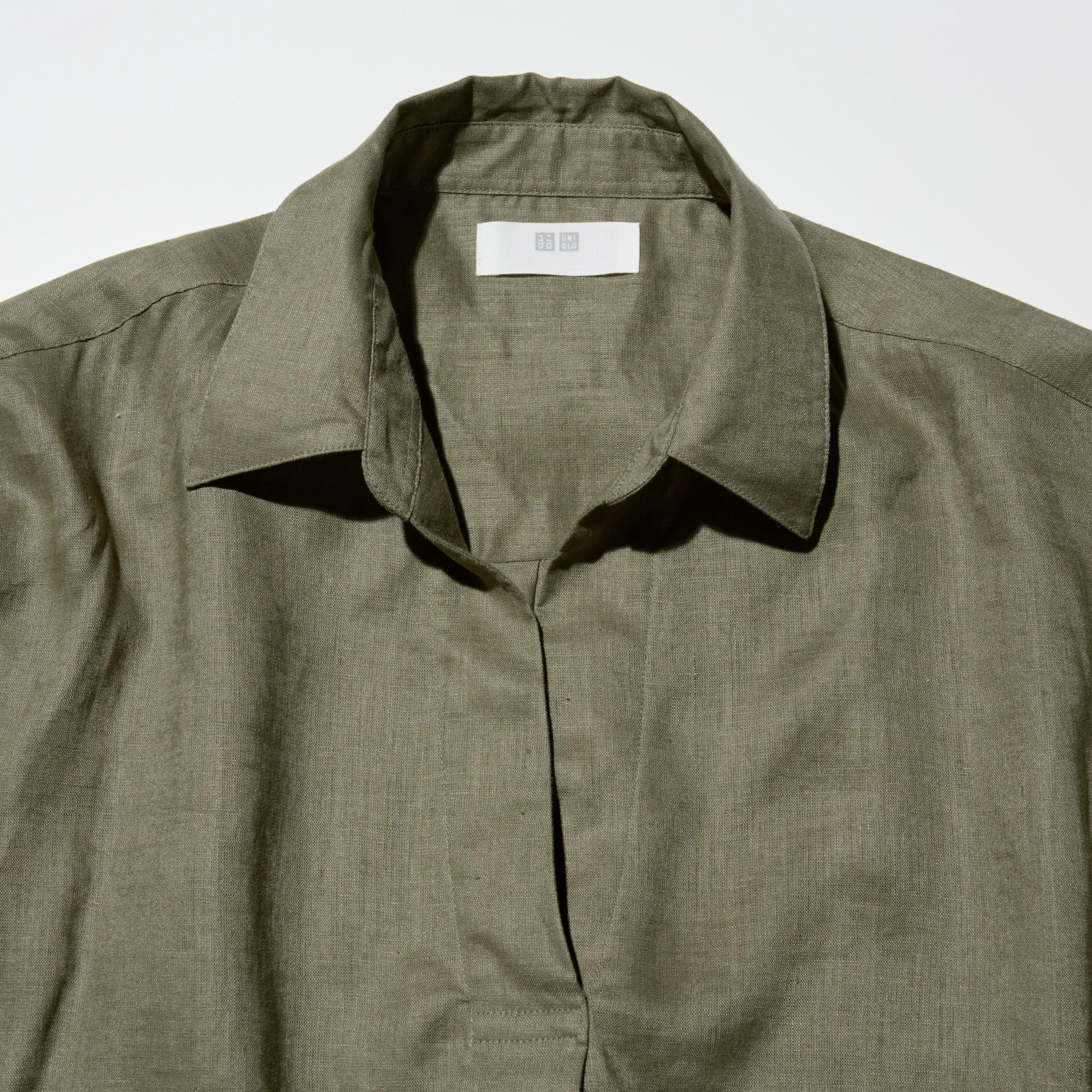 Women's 100% Premium Linen Skipper Collar Shirt (3/4 Sleeve