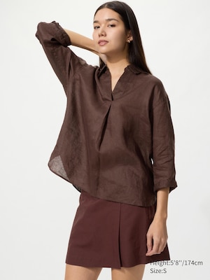 100% Premium Linen Skipper Collar Shirt (3/4 Sleeve)