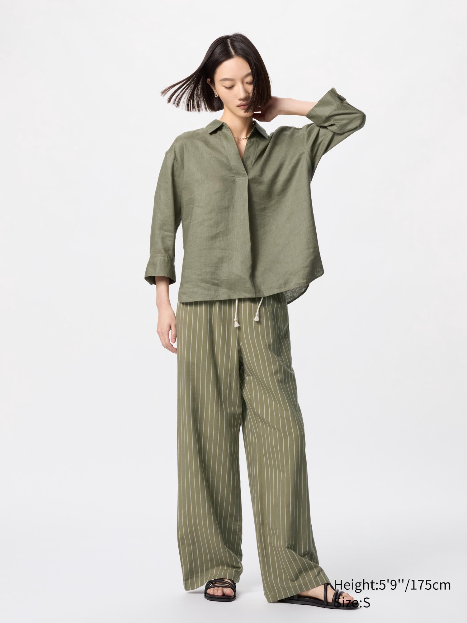 Women's 100% Premium Linen Skipper Collar Shirt (3/4 Sleeve