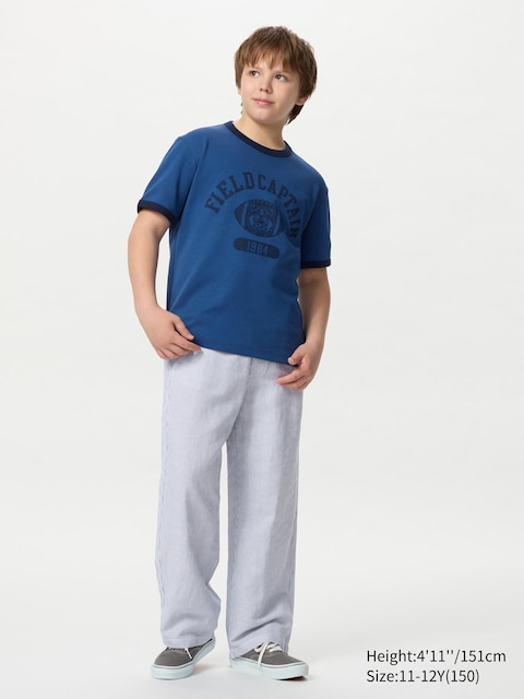 Uniqlo Blå - Linen Blend Wide Trousers - 9-10 Years (140Cm)