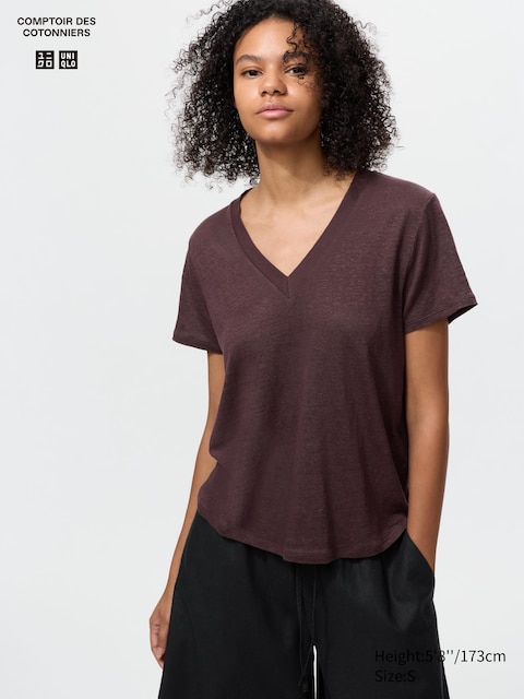 Uniqlo - T-Shirt 100% Lin (Col V) - Bordeaux - L