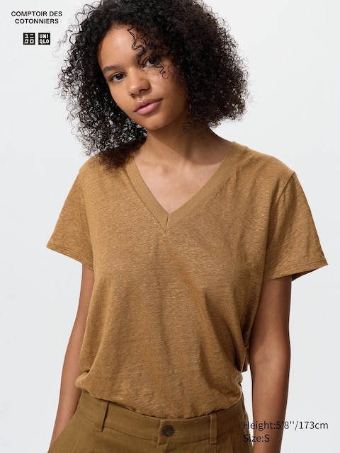 Uniqlo - T-Shirt 100% Lin (Col V) - Marron - M