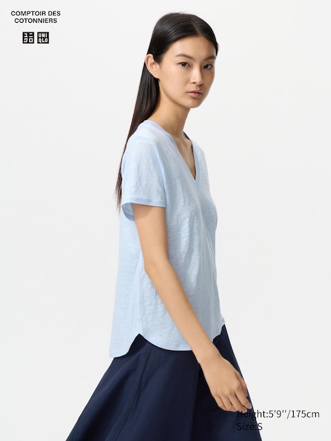 Uniqlo - T-Shirt 100% Lin (Col V) - Bleu - M