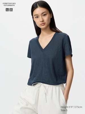 Linnen T-Shirt met V-Hals