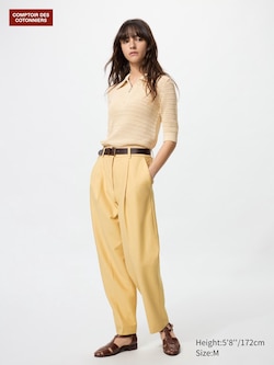 Twill Jersey Pleated Tapered Ankle Trousers