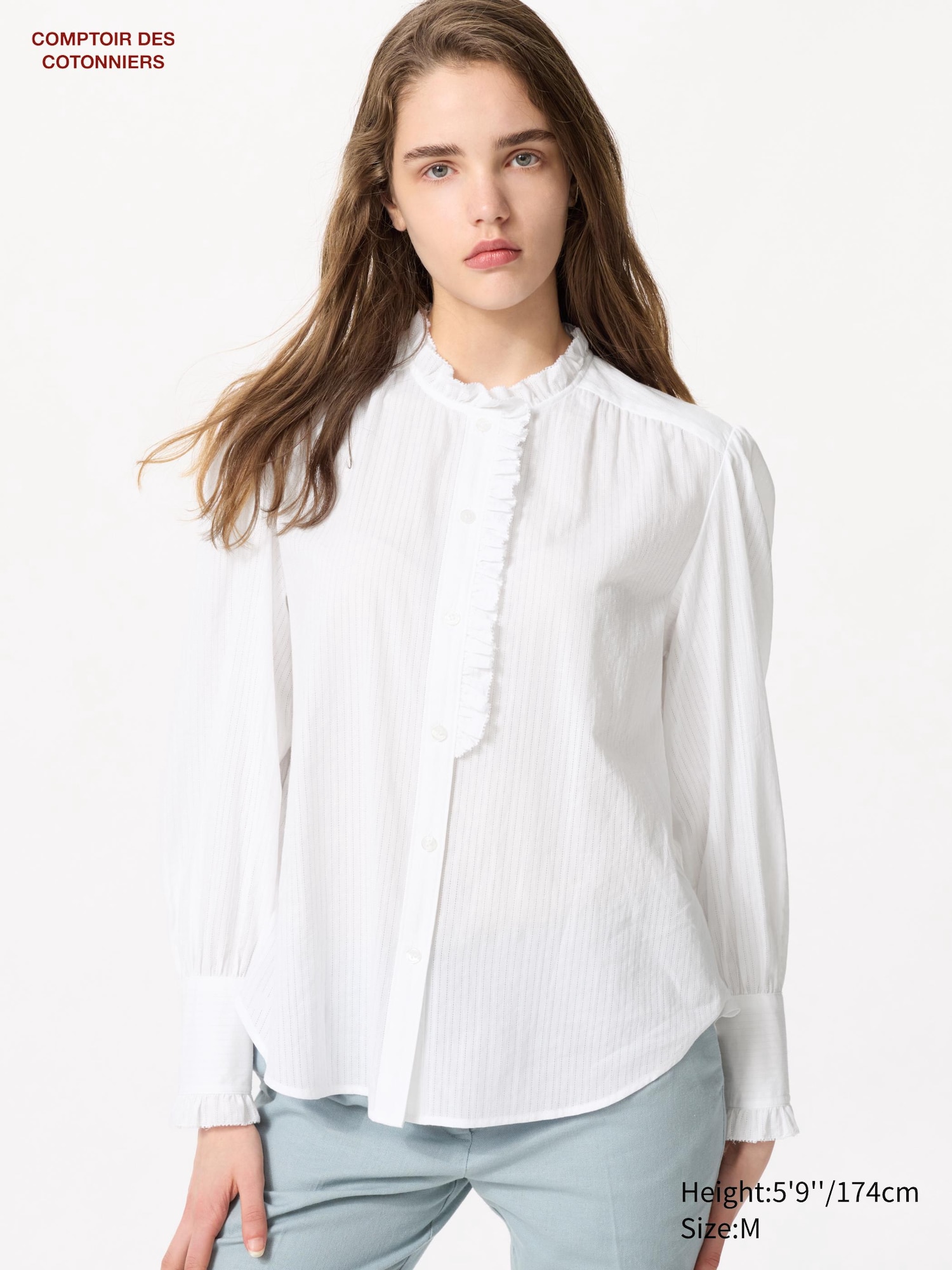 Women's Cotton Frill Shirt (Stripe) | UNIQLO EE
