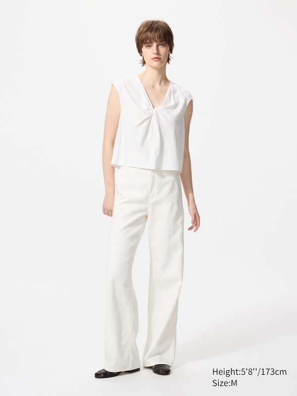 Rayon Blend Jacquard Knot Sleeveless Top