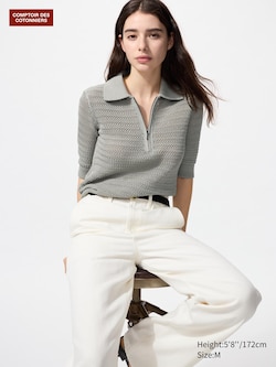 Cotton Open Zip Short Sleeve Polo Jumper