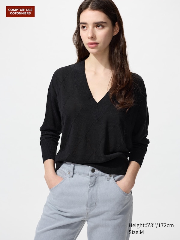Linen Rayon V Neck Jumper