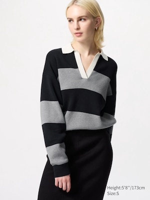 Baumwolle Pullover (soft, Relaxed Fit, Polokragen, gestreift)