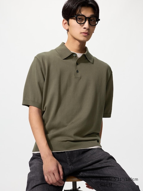 Uniqlo - Polo En Maille (Manches Courtes, Lavable En Machine) - Vert Olive - L