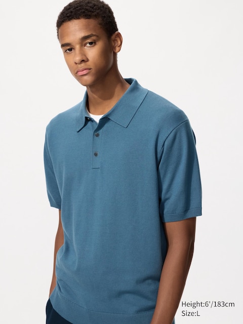 Uniqlo - Polo En Maille (Manches Courtes, Lavable En Machine) - Bleu - S