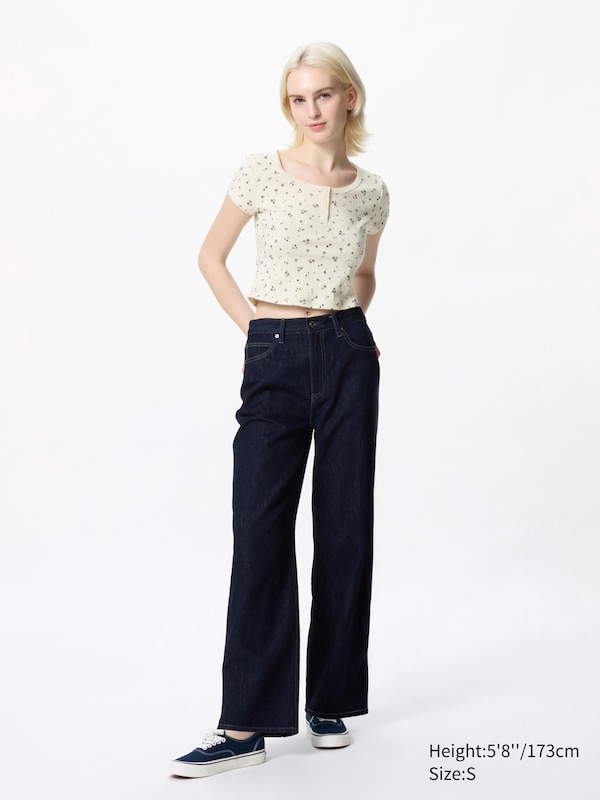 Pointelle Henley Neck T-Shirt (Printed)