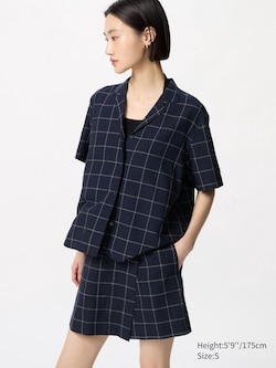 Jupe-short en lin mélangé (Motifs carreaux)